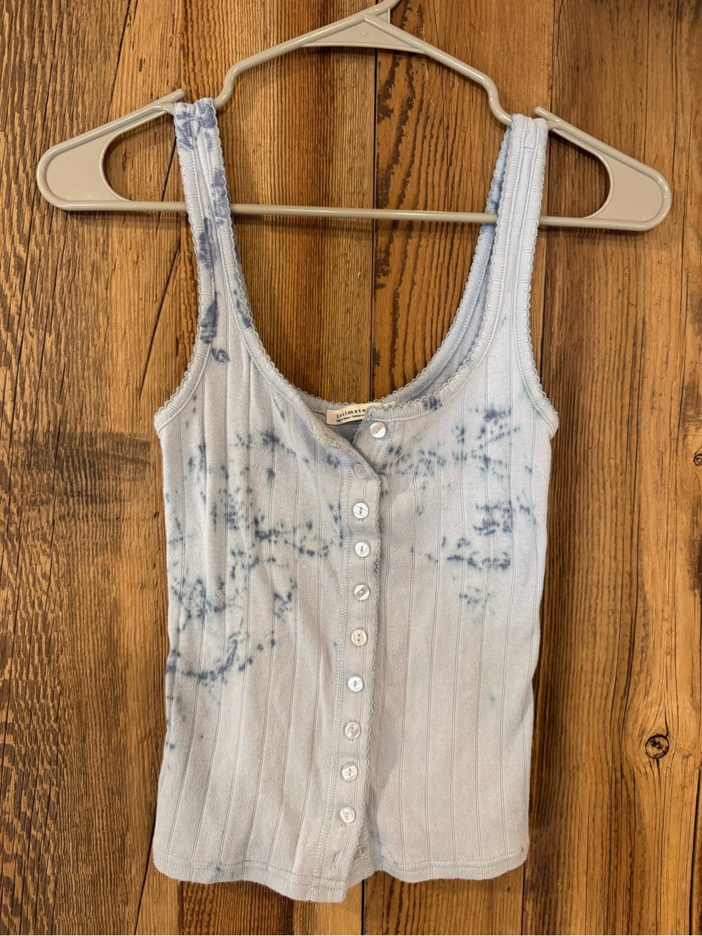 FP intimately Light Blue Tie-Dye Ribbed Button Tank